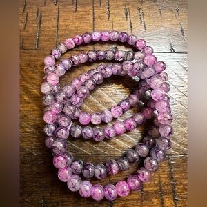 Lot of 4 Purple-Pink Agate Bead Stretch Bracelet Set - Lot 840